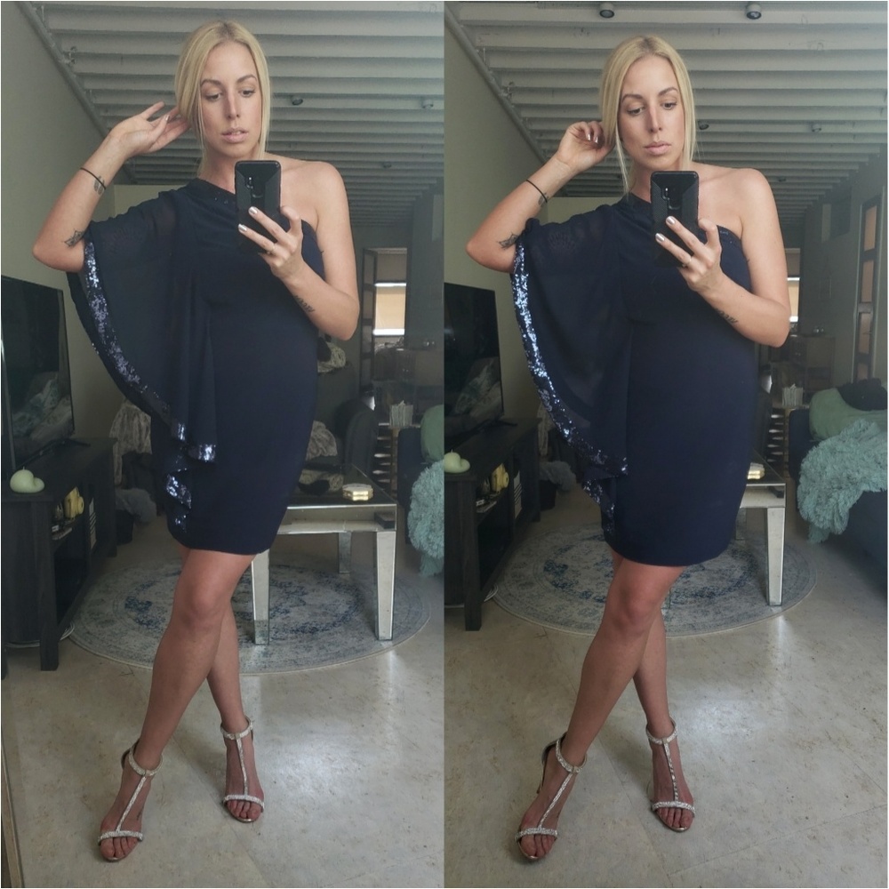 Betsy and Adam One Shoulder sequins Dress